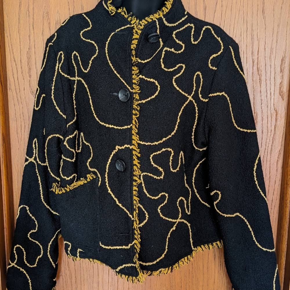 Elegant Women's Black Blazer with Gold Detailing